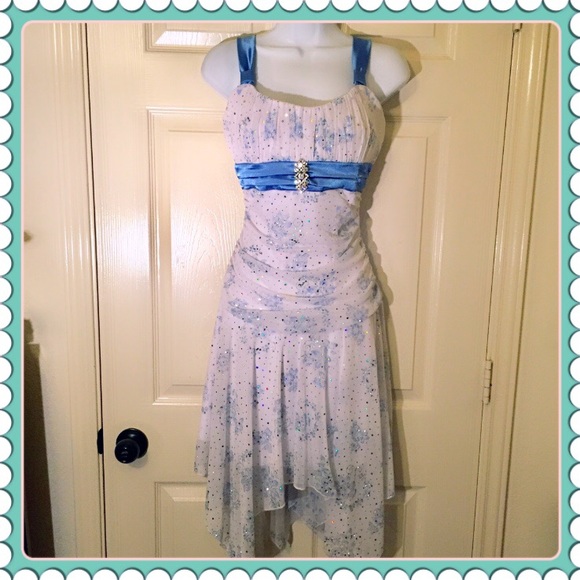 Deb Dresses & Skirts - DEB White and Blue Sparkly Floral Homecoming Dress
